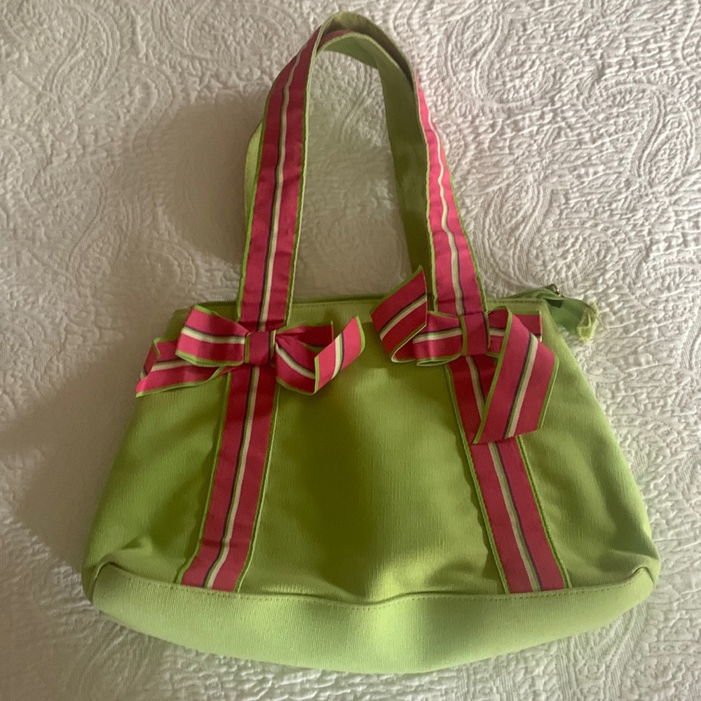 Pink and green cotton canvas bag